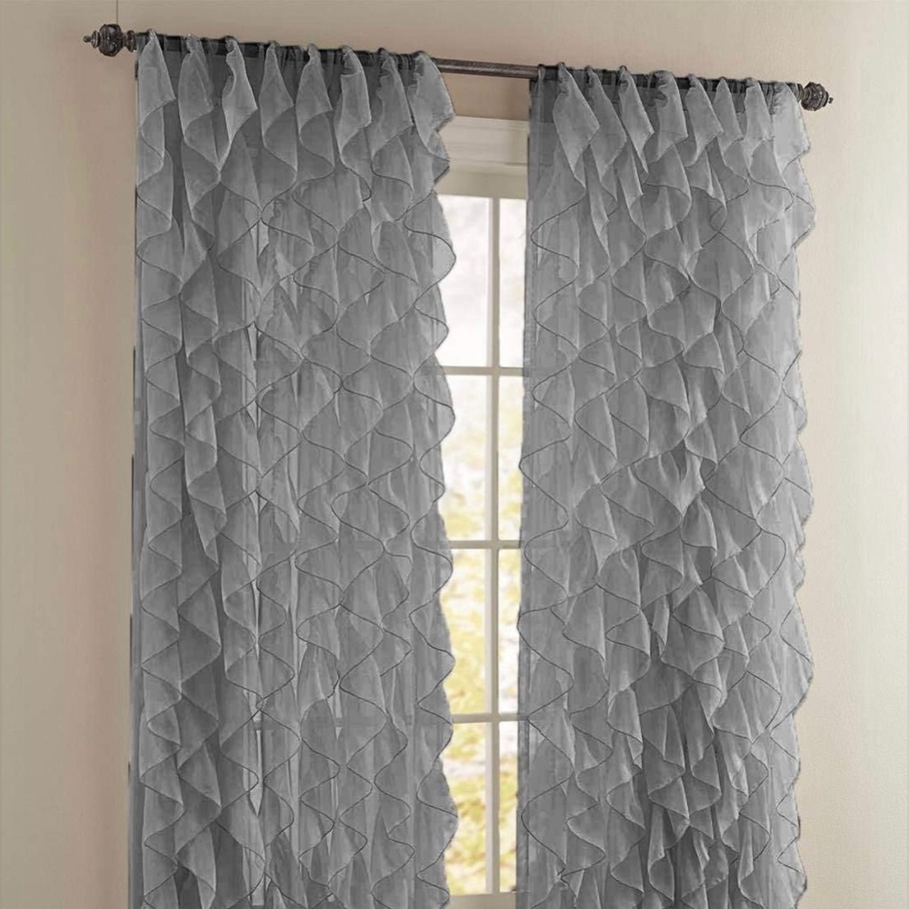 New Rooney 2 Piece Sheer Voile Ruffled Curtain Panels Pair - Gray - 50" X 95”